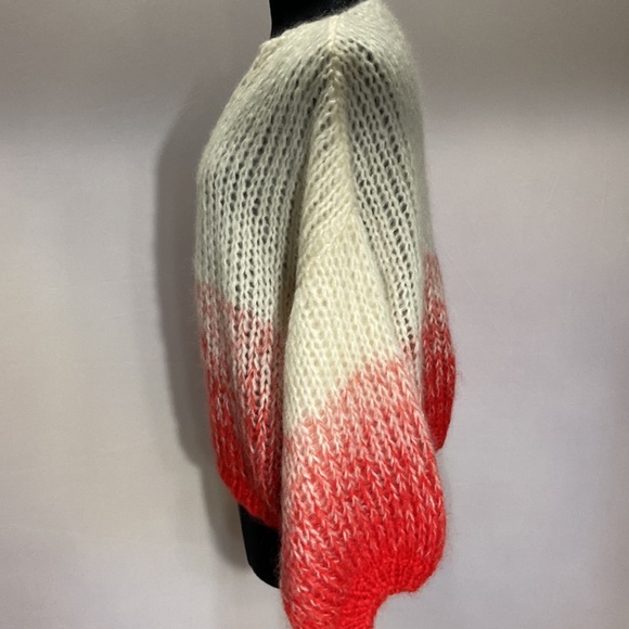 MAIAMI Gradient Cardigan Sweater Bulky Knit Ivory Red Soft Mohair Knit - Picture 6 of 9
